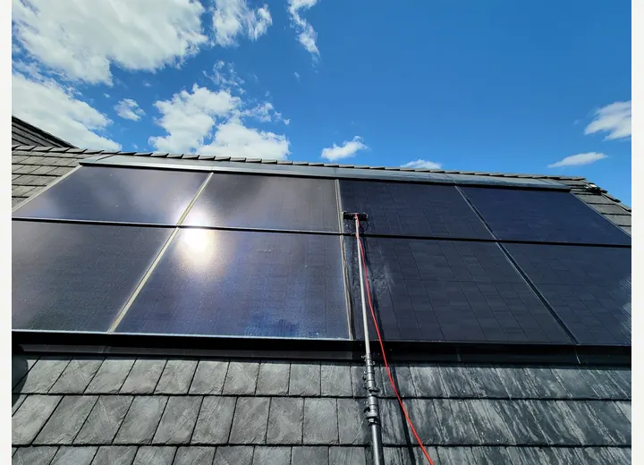 Close view of solar panels cleaned by Clearly Window Cleaning